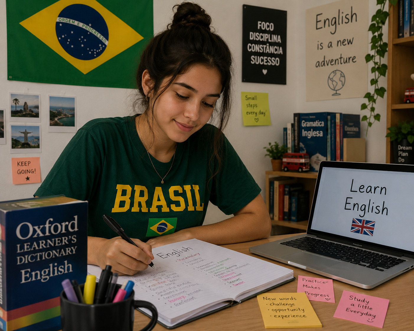 Student studying English